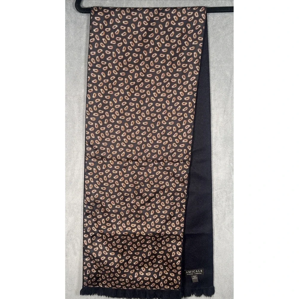 Amicale Unisex Ultrafine Lambswool Silk Scarf Paisley Black Fringe 30
